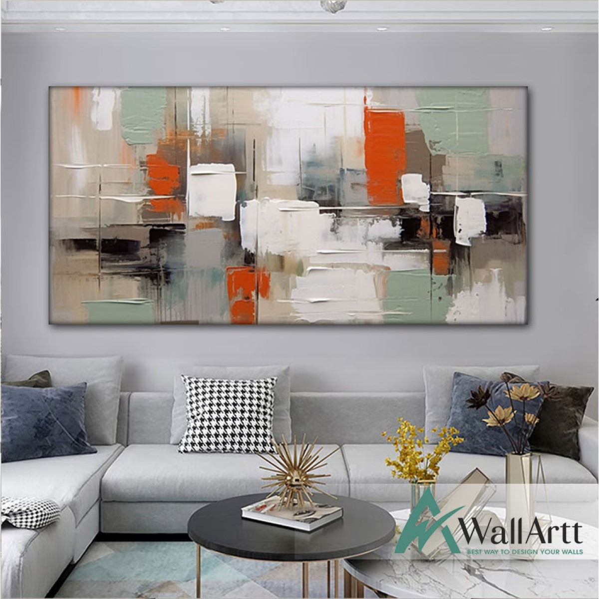 Orange White Abstract 3D Heavy Textured Partial oil Painting
